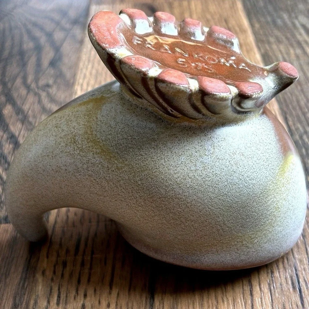 Frankoma Pottery 575 Footed Vase Brown Tan Green Glaze Vintage Decor